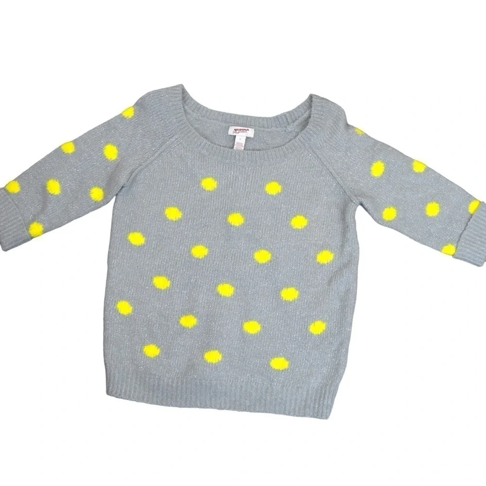 Arizona Jeans Soft Light Grey Silver Half Sleeve Pullover Round Neck Dot Sweater